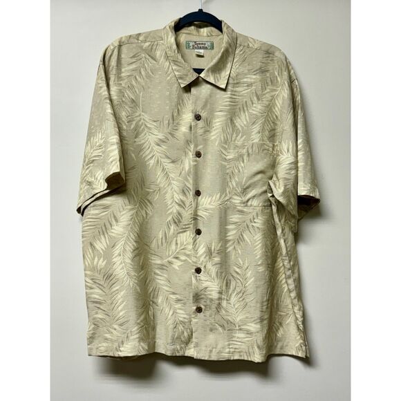 TOMMY BAHAMA Vintage 100% Silk Tropical Print Short Sleeve Button Down, Sz L - Picture 1 of 10